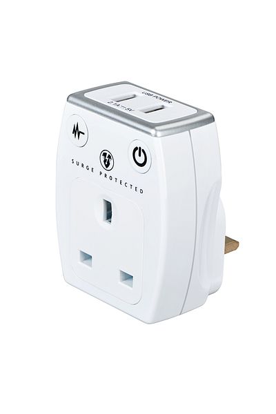 Masterplug 13A Wall Adapter with 2 USB Charging Ports, Surge Protection, 1000W Max