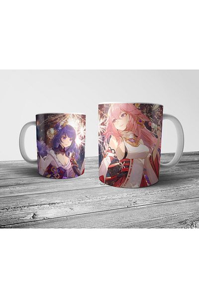 Pixxa Genshin Impact Raiden & Yae Miko Mug Cup Model 1