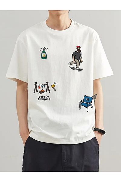 AMMA Unisex Go Camping Printed Oversize 100% Cotton T-Shirt