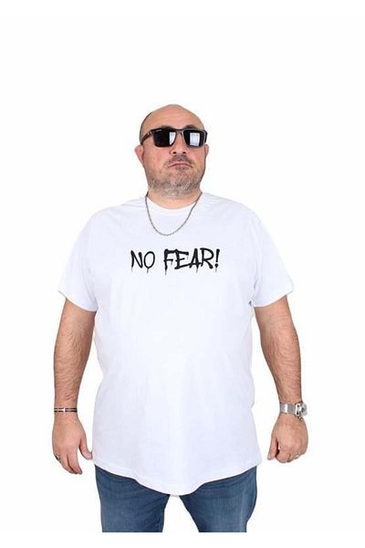 Starbattal Men's Plus Size Crew Neck T-Shirt No Fear 25143 White