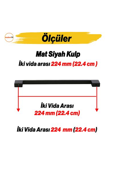 Badem10 Ponte îngust (224 mm - 22,4 cm) Mobilier din metal negru Sertar de bucătărie Dulap dulap Mâner Mâner