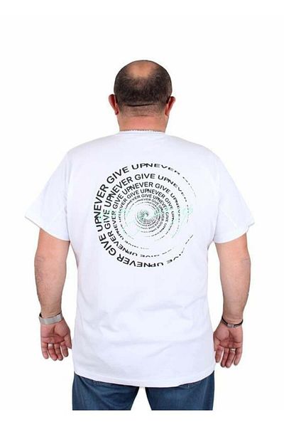 Starbattal Tricou cu decolteu rotund pentru bărbați, mărime mare, Never Give Up 25140 ALB