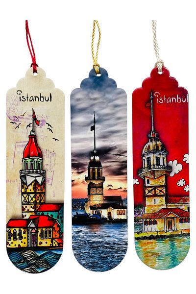 GALATA GIFT Bookmark, Book Marker, Maiden's Tower Themed, Three (3) Piece Bookmarks with Tassels