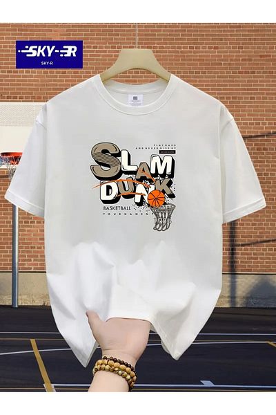 AMMA Unisex Slam Dunk Basketball Printed Oversize 100% Cotton T-Shirt