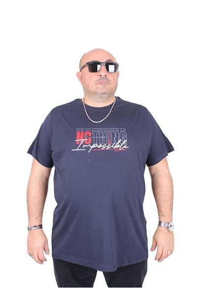 Starbattal Ανδρικό μπλουζάκι με λαιμόκοψη σε μεγάλο μέγεθος αδύνατο 25169 NAVY