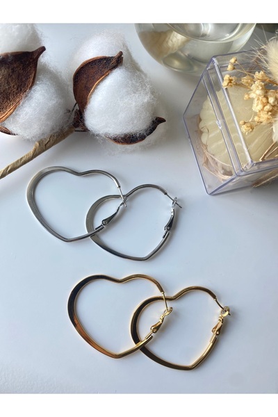 Tasarım Ring Heart Earrings Steel Tarnish-Free Gold and Silver Color Options