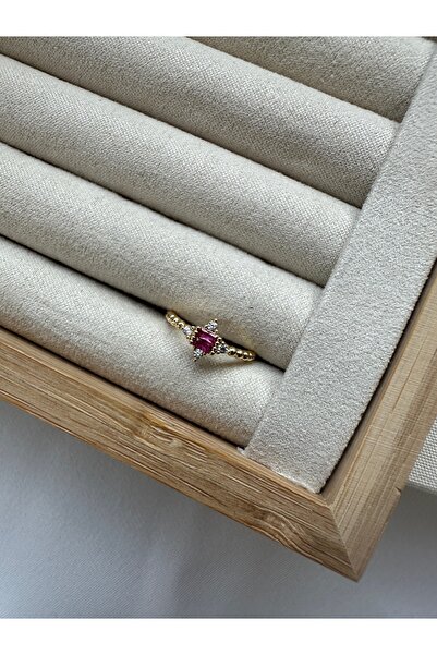 ringbox Yıldız Fuşya Taşlı Serçe Parmak Yüzüğü