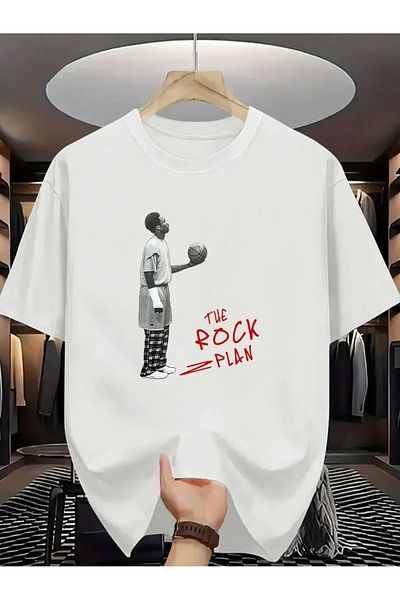 AMMA Unisex the Rock Plan Printed Oversize 100% Cotton T-Shirt