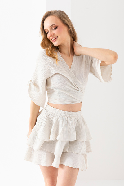 EtkiModa 100% органічна бавовна Жіноча міні-спідниця з воланами