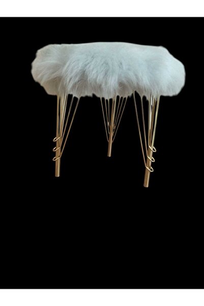 Mespaş Puf & Bench Beyaz Peluş Gold Ayak