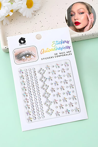 BearPear Hologramlı Yıldız Yüz Taşı, Vücut, Tırnak, Makeup Face Gems