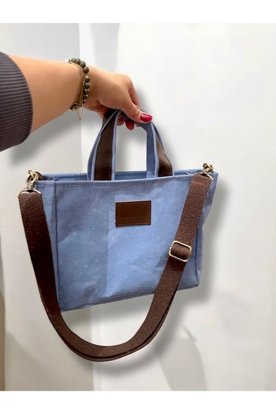 Nuggita Mini Boy Fermuarlı Mumlu Kanvas Gök Mavi El Çantası / Çapraz Askılı