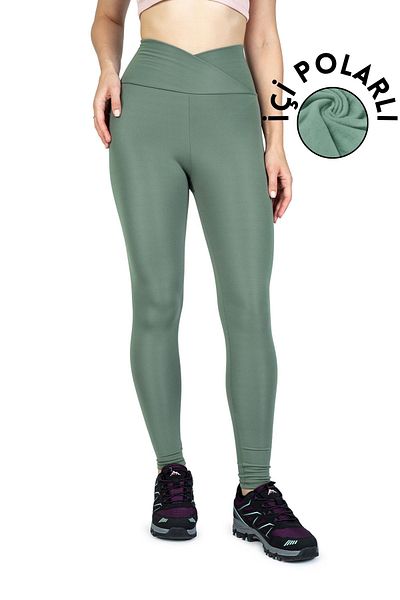 The Step Sports Green - Winter Fleece Gathering Leggings with Crossed Waist Detail