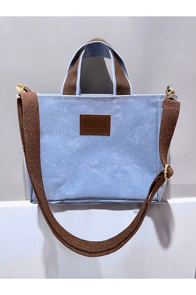 Nuggita Mini Size Zippered Waxed Canvas Sky Blue Handbag / Cross Strap