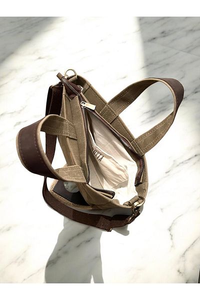 Nuggita Mini Size Zippered Waxed Canvas Mink Handbag / Cross Strap