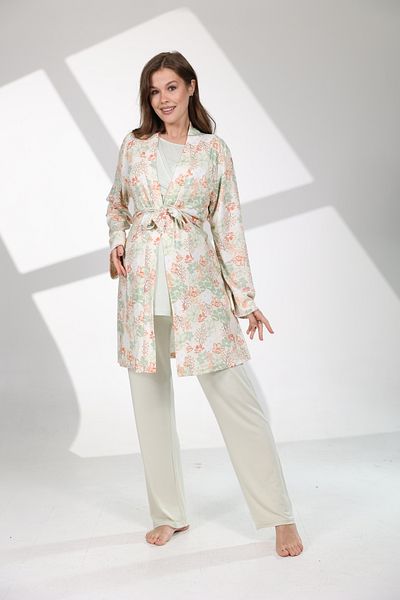 Lohussa Women's Water Green Patterned Design 100% Cotton Maternity Maternity Dressing Gown Pajama Set Set