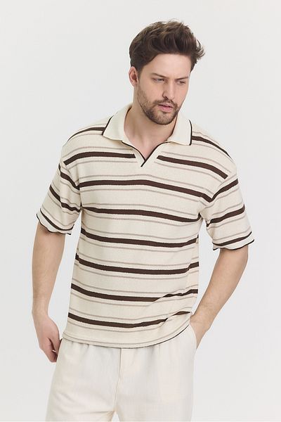 HAWKKİNG Ανδρικό μπλουζάκι με γιακά πόλο πλεκτό Oversize