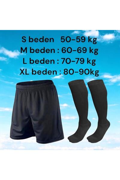 Genel Markalar Siyah Futbol Halısaha Şortu Tozluk Seti Antrenman Futbol Şortu Çorabı Konç