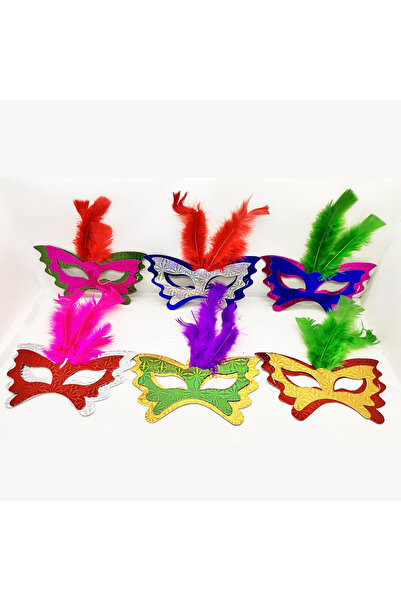 Epilons Feathered Paper Party Venetian Prom after Mask 6 Pieces Zenvia-Tg4356