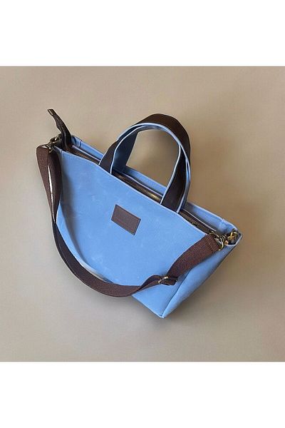 Nuggita Geantă de mână din pânză ceară albastră cu fermoar - Crossbody