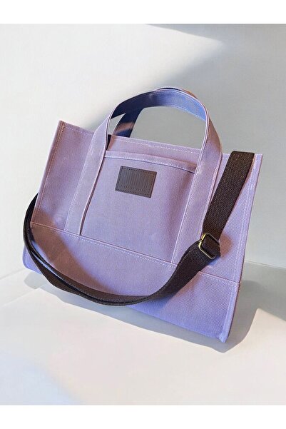 nuggita handmade crafts Kadın Totebag Lila Rengi Mumlu Kanvas Çanta - Orijina...