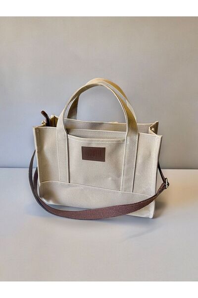 Nuggita Kadın Totebag Bej Rengi Mumlu Kanvas Çanta - Orijinal Boy