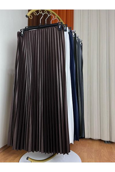 SMY Leather Look Elastic Waist Pleated Skirt