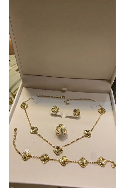 ANGELSS JEWELLERY Yonca Gold Model Necklace, Bracelet and Ring Set (Gold Color)