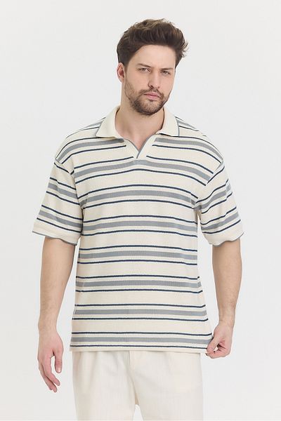 HAWKKİNG Ανδρικό μπλουζάκι με γιακά πόλο πλεκτό Oversize