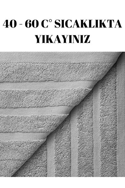 KAYABEY HOME Gri 2'li Set Büyük Boy Banyo Havlusu Duş Vücut Havlusu Yumuşak %100 Pamuk Çizgi Desenli