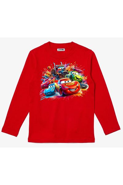 Efendioğlu Design تي شيرت قطني للأطفال بأكمام طويلة مطبوع عليه سيارات Lightning Mcqueen