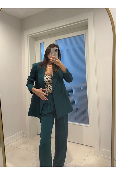 HOEK Women Green Blazer Jacket Palazzo Pants Suit