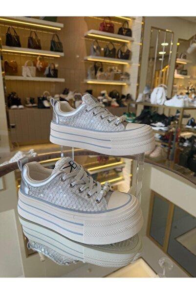 KRISTE BELL İthal Yüksek Taban Transparan-Pullu Bağcıklı Sneakers