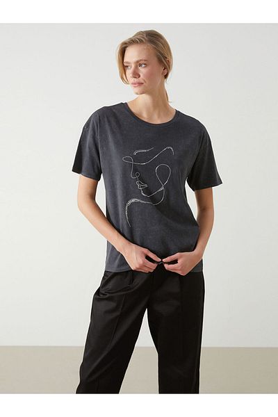 LC Waikiki Tricou de damă cu strasuri cu decolteu rotund de sezon nou - S57236Z8