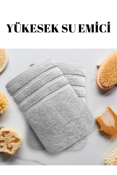 KAYABEY HOME Gri 2'li Set Büyük Boy Banyo Havlusu Duş Vücut Havlusu Yumuşak %100 Pamuk Çizgi Desenli