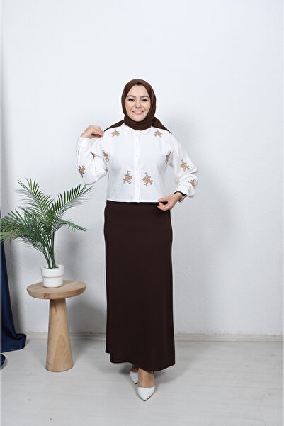 Butik Beli Lastikli Kalem Etek Likralı Krep Kumaş