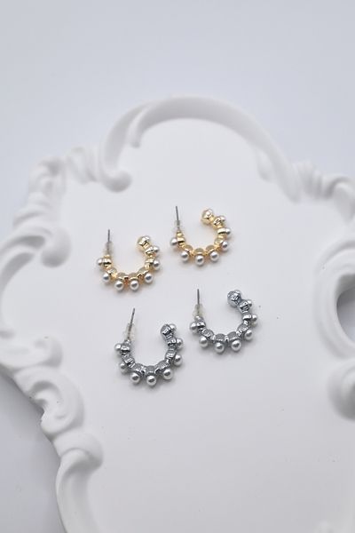 DEMOKAN Women's Earrings Grain Half Hoop Pearl 2cm Earrings