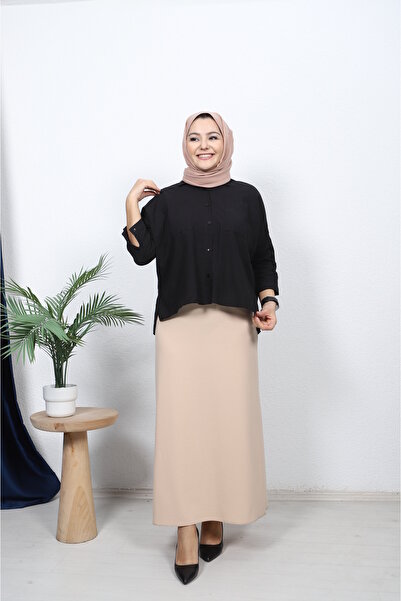 Butik Beli Lastikli Kalem Etek Likralı Krep Kumaş