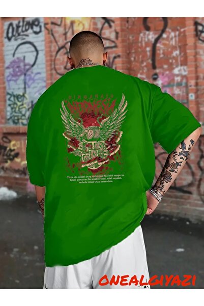 oneagılyazı تي شيرت كبير الحجم مطبوع عليه ظهر النسر الإندونيسي
