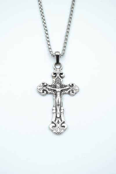 Bu Farklı Hz. İsa Haç Gümüş Kaplama Örme Zincir Kolye