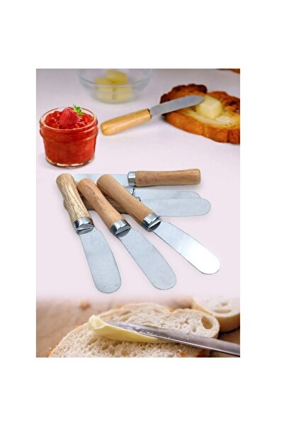 abnturk Ahşap Bambu Saplı 6 Adet Lüx Tereyağı Reçel Bıçağı 10Cm Kahvaltı Bıçağı