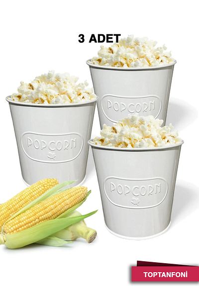 TOPTANFONİ White Metal Popcorn Box - Popcorn Bucket Self Embossing Patterned 3 Pieces