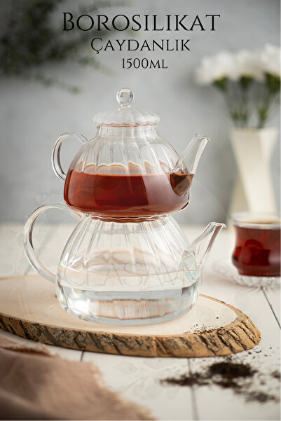 clasavm Heat Resistant Borosilicate Glass Teapot Set - 1.5 Lt Teapot and Teapot Set