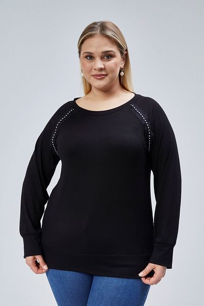 Curvy Trend Large Size Staple Detailed Raglan Sleeve Blouse