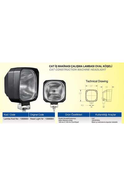 ÇERAY Çalışma Lambası-farı Oval Köşeli Pls (H3 AMPULSÜZ) (137*137*110 MM) For...