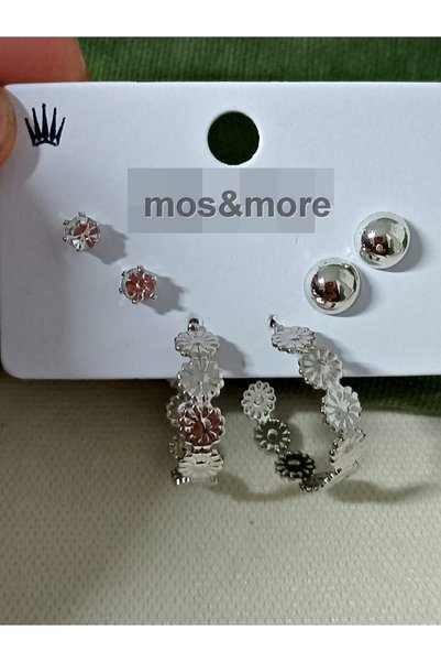 mos&more 6 Parça, Gümüş Paaptya  Kadın Küpe Seti