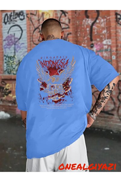 oneagılyazı تي شيرت كبير الحجم مطبوع عليه ظهر النسر الإندونيسي