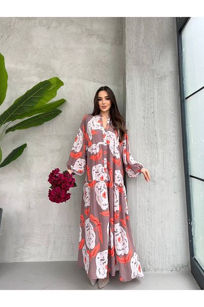 disponible Wide Patterned Buttoned Hijab Oversize Dress