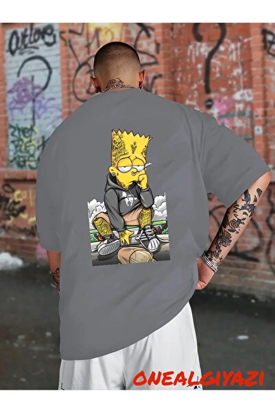 oneagılyazı تي شيرت كبير الحجم مطبوع عليه ظهر بارت وشم