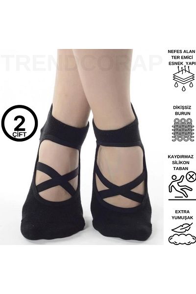 TrendCorap 2 Pairs of Seamless Toe Pilates Yoga Socks with Cotton and Silicone Sole